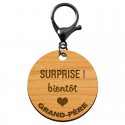 Porte-clé Papy "SURPRISE bientôt Grand-père" personnalisé mousqueton noir