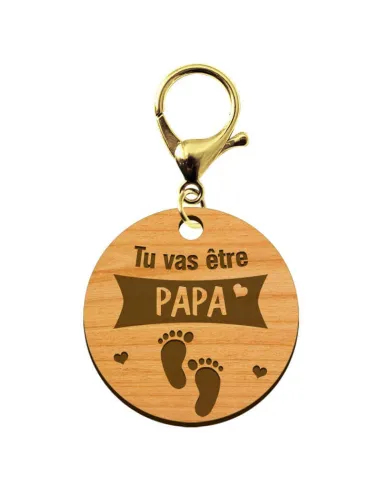Porte-clé annonce Papa "Tu vas devenir PAPA" personnalisé mousqueton doré