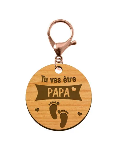 Porte-clé annonce Papa "Tu vas devenir PAPA" personnalisé mousqueton rose
