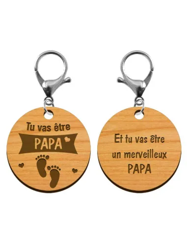 Recto verso porte-clé annonce Papa "Tu vas devenir PAPA"  personnalisé avec mousqueton argent