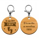 Recto verso porte-clé annonce Papa "Tu vas devenir PAPA"  personnalisé avec mousqueton argent