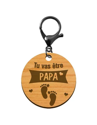 Porte-clé annonce Papa "Tu vas devenir PAPA" personnalisé mousqueton noir