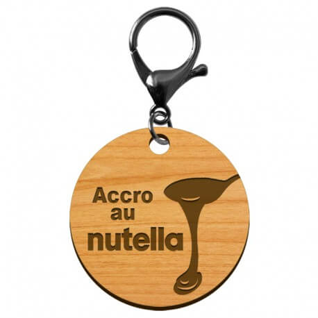 Porte-clé nutella à personnaliser en bois "Accro au nutella" mousqueton noir