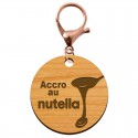 Porte-clé nutella personnalisé en bois "Accro au nutella" mousqueton rose