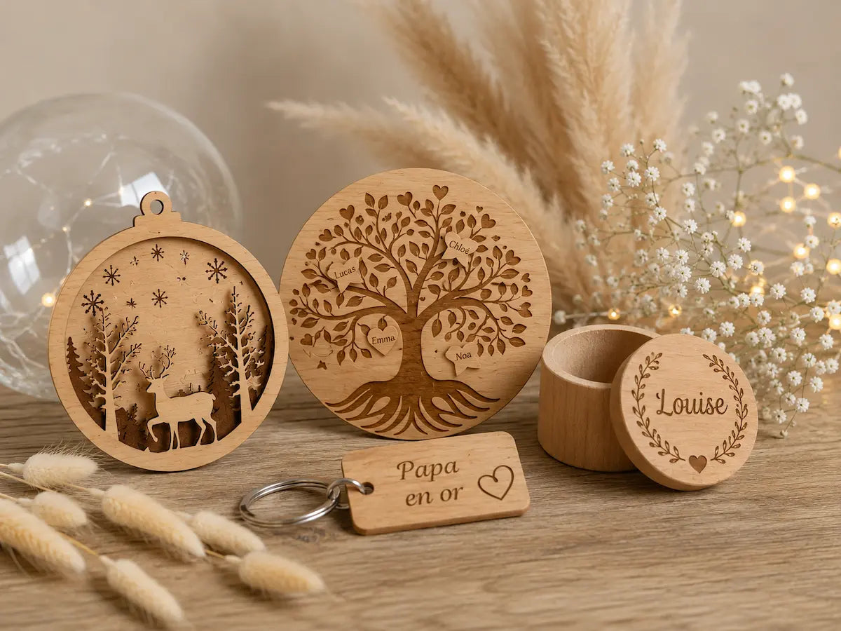 Cadeaux personnalisés en bois pour toutes les occasions : fête des mères, anniversaire, mariage