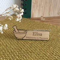 Badge Pharmacie avec pilon à personnaliser en bois