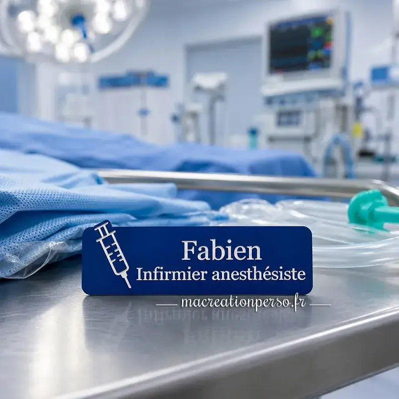 Badge professionnel infirmier anesthésiste personnalisé en bloc opératoire