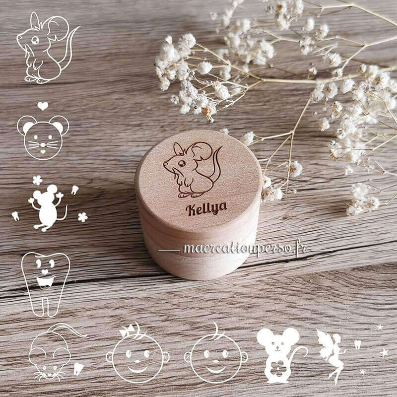 Boîte dent de lait gravée avec petite souris 