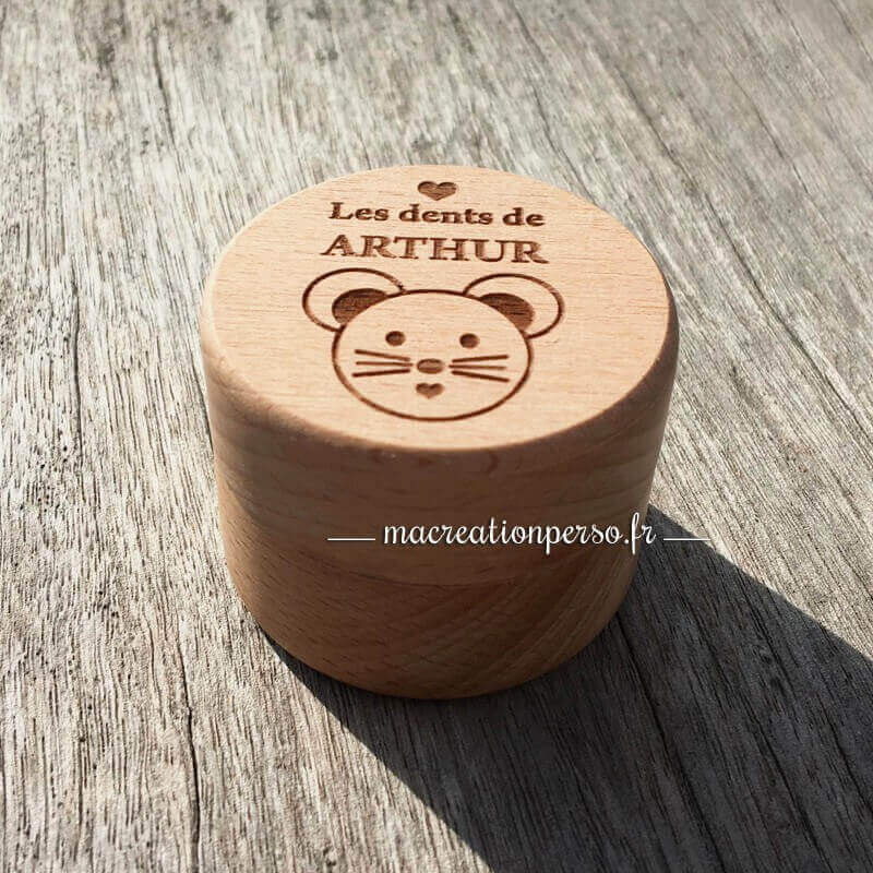 Boîte à dents de lait ronde personnalisable en bois