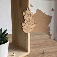 Bonhomme de neige bois prénom noël personnalisé