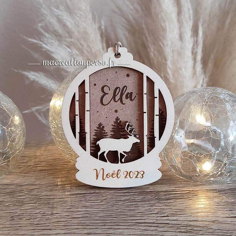 Boule de noel personnalisable en bois prénom