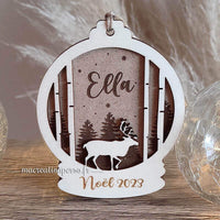 Boule de noel personnalisée en bois suspension avec cordelette