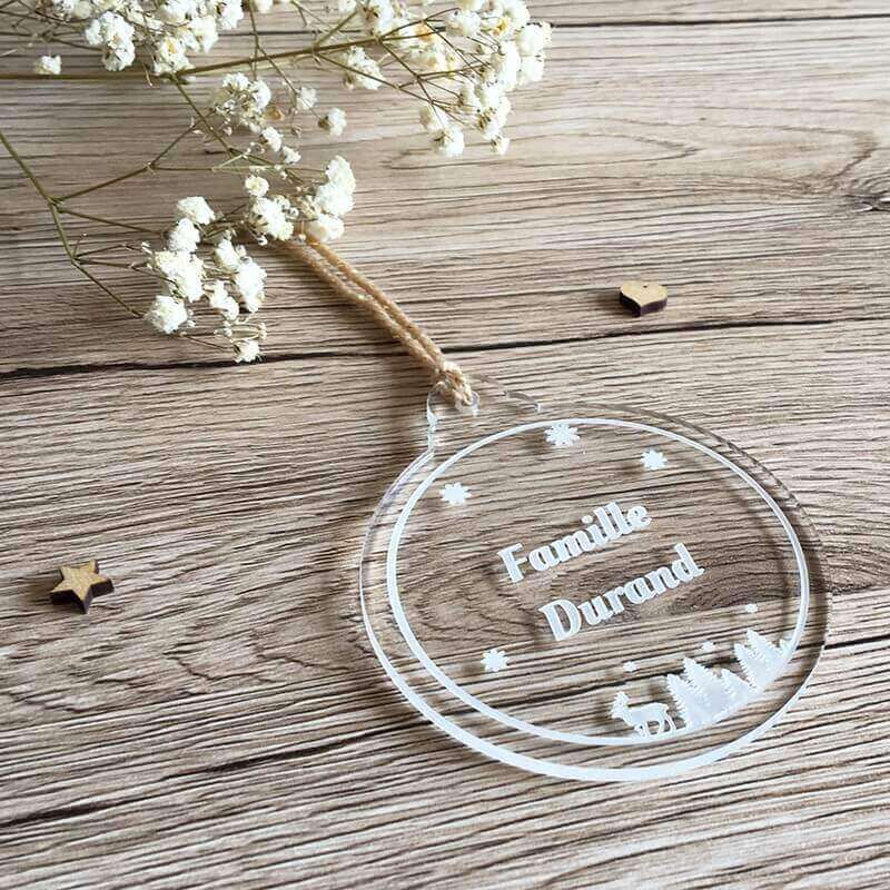 Boule de noël personnalisée française famille transparente