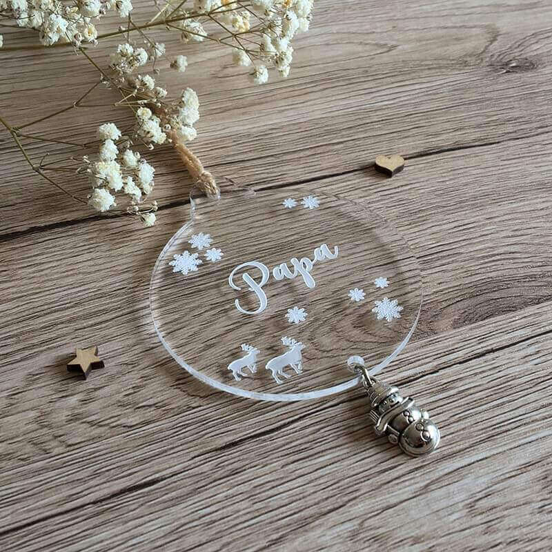 Boule de sapin de Noël transparente avec gravure Papa