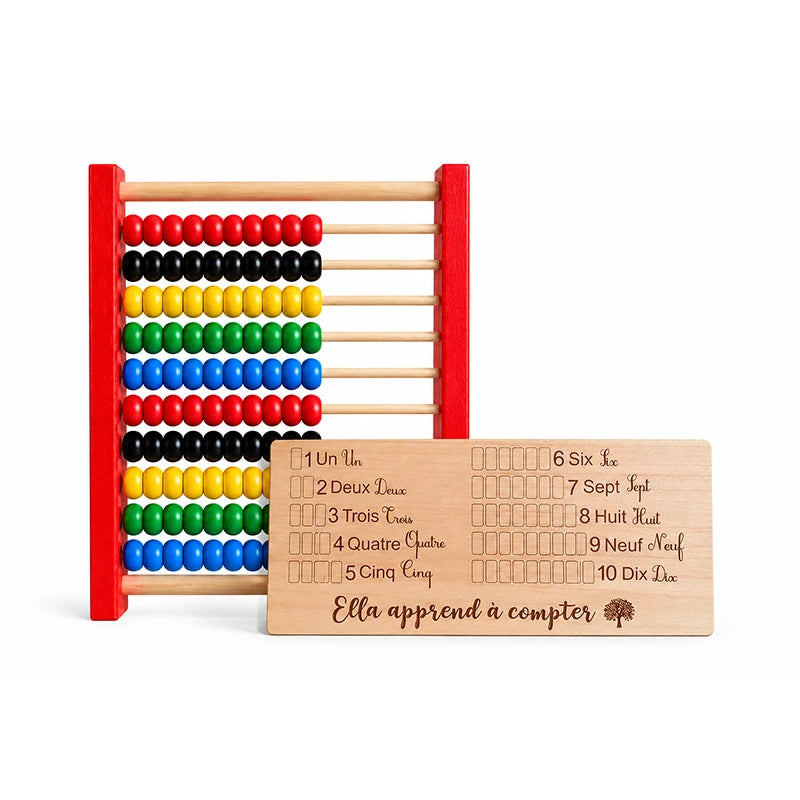 Boulier Montessori en bois avec plaque gravée personnalisable au prénom de l'enfant