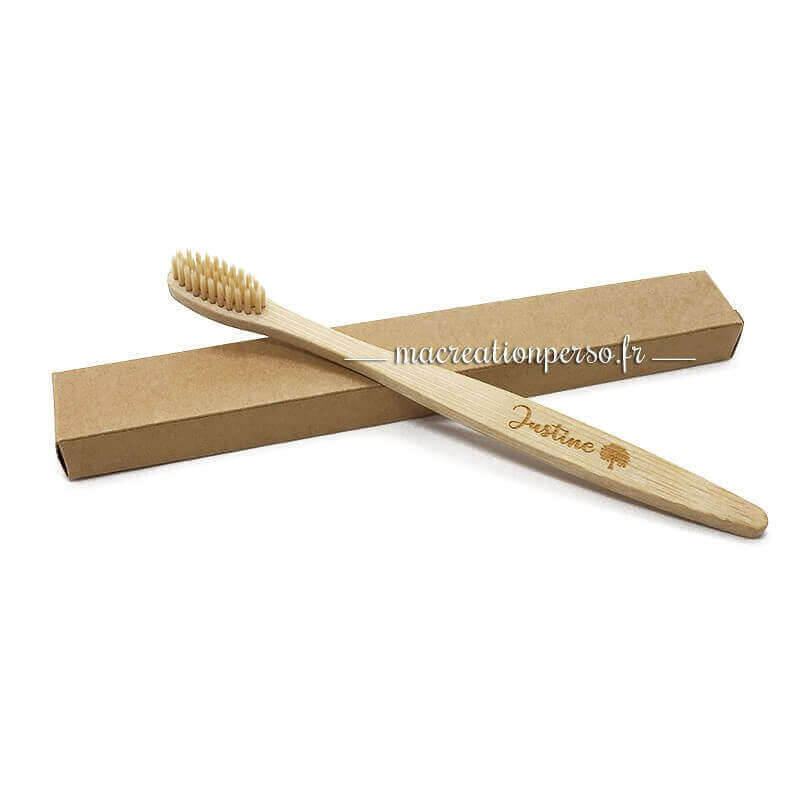 Brosse à dent  Bambou gravéé  Justine et pictogramme arbre