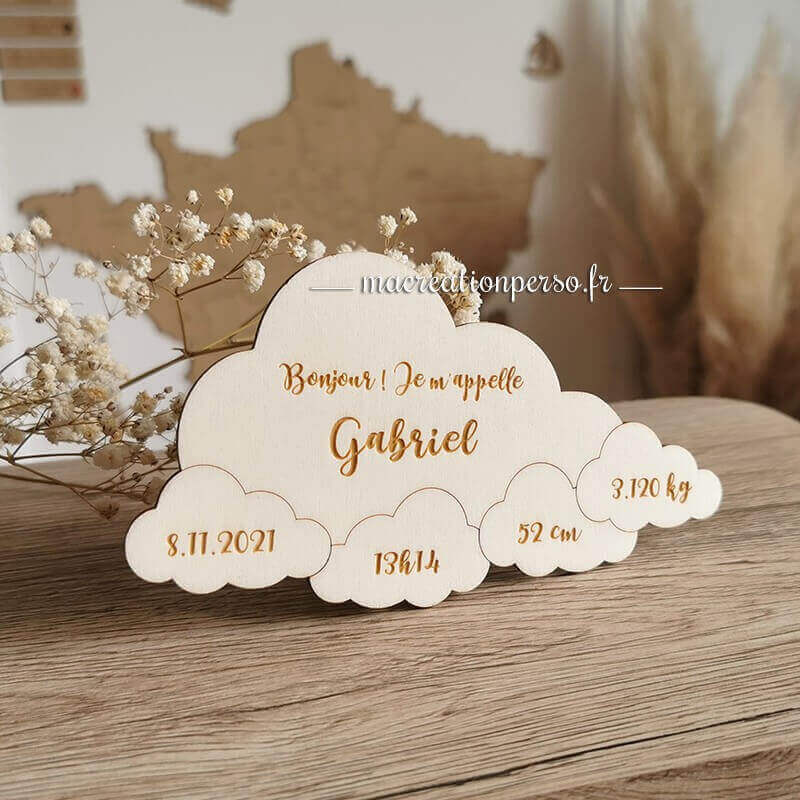 Cadeau naissance avec informations gravées