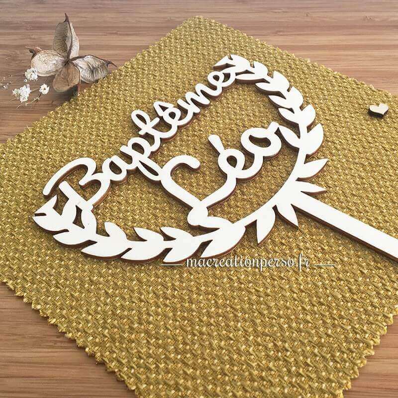 Cake Topper Baptême Léo en bois
