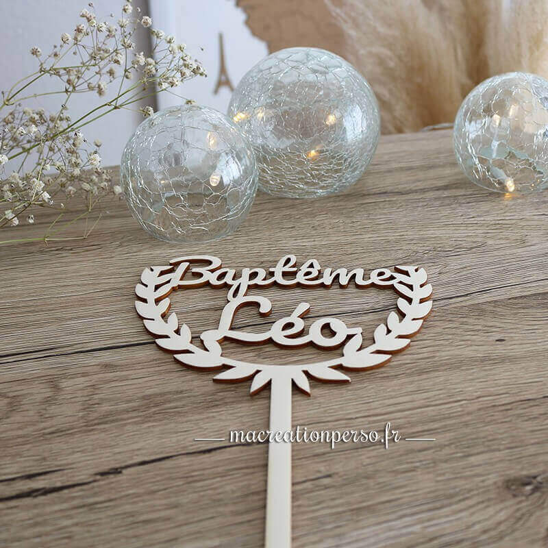 Cake topper personnalisé Prénoms en bois - Cake Topper Décoration Gâteau - Rond floral - macreationperso