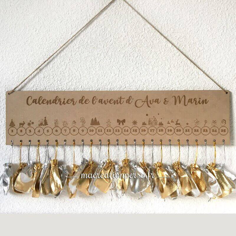 Calendrier de l'avent personnalisé en bois