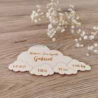 Carte annonce de naissance en bois gravé