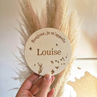 Carte annonce de naissance en bois avec prénom