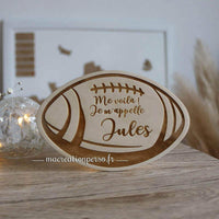 Carte de naissance en bois rugbyman