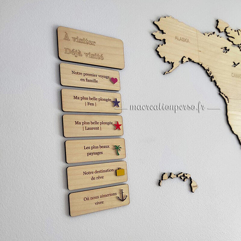 Bois décoration mur éléments personnalisés de la carte murale du monde