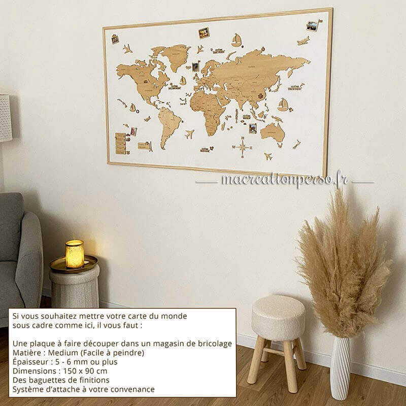 Mappemonde murale bois en Français