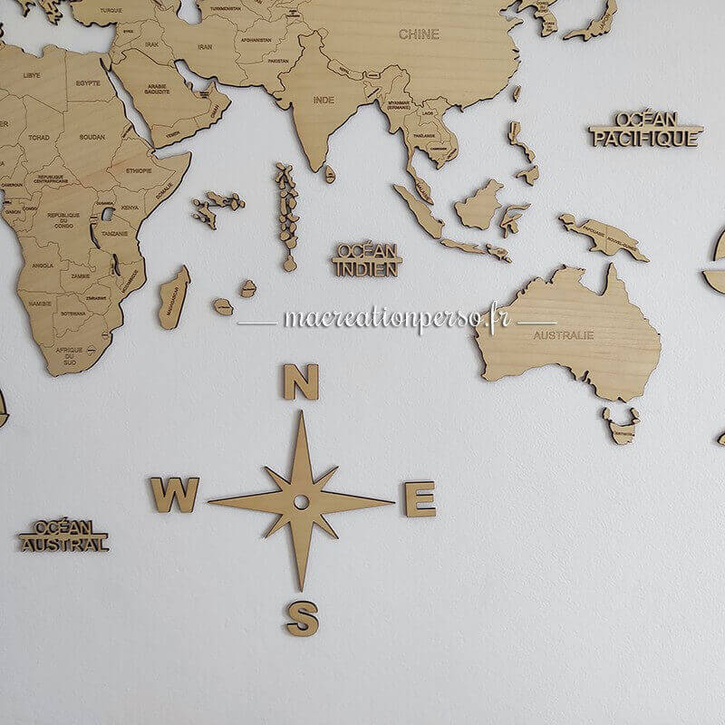 Maps monde deco murale en bois planisphere géant personnalisable