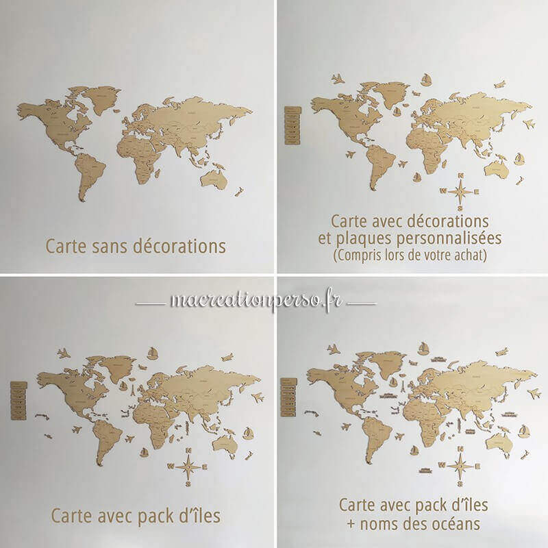 Option à choisir de la carte du monde design en bois décoration personnalisée