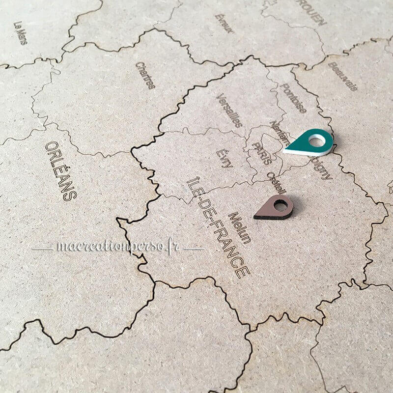 Carte map de France personnalisable en bois 