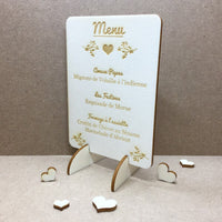 Carte menu mariage en bois gravé made in France