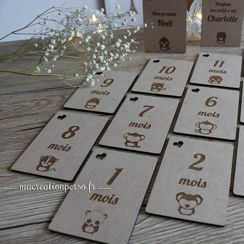 Cartes étapes en bois personnalisées  sur le thème des animaux