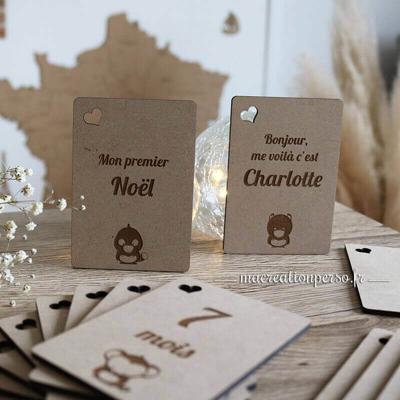 Cartes étapes évolutives en bois personnalisées  sur le thème des animaux