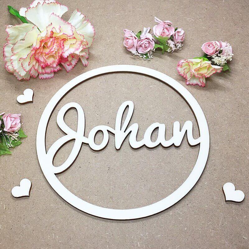 Cercle decoupé en bois personnalisable avec prénom Johan 