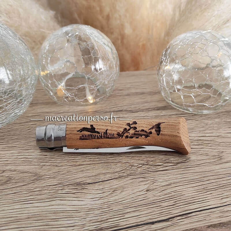 Couteau manche lapin lièvre personnalisé N°08 manche bois 