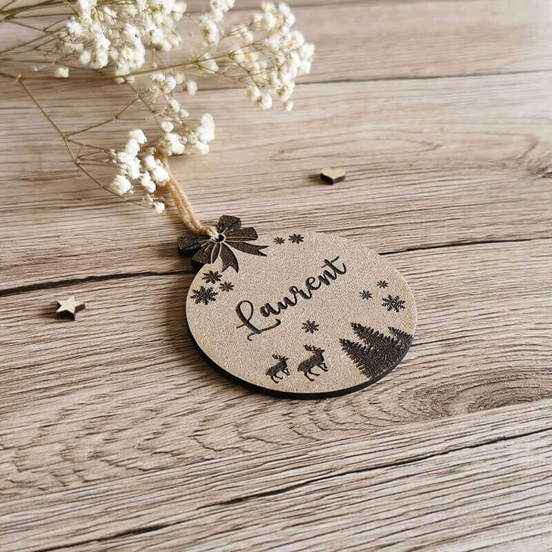 Déco pour sapin de Noël en bois personnalisé avec prénom