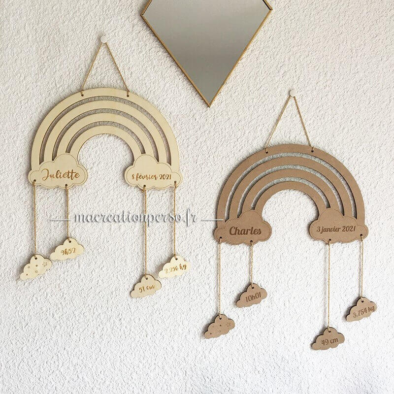 Déco thème nuage personnalisable avec informations de naissance
