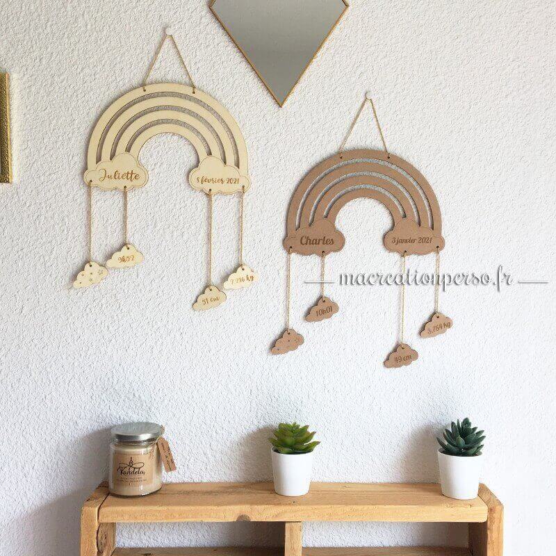 Décoration murale de naissance en bois personnalisée - rainbow