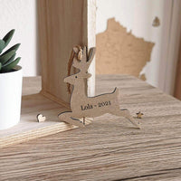 Décoration renne de Noël en bois gravé