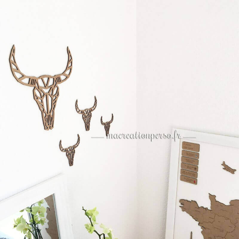 Décoration tête de buffle en bois style origami X4