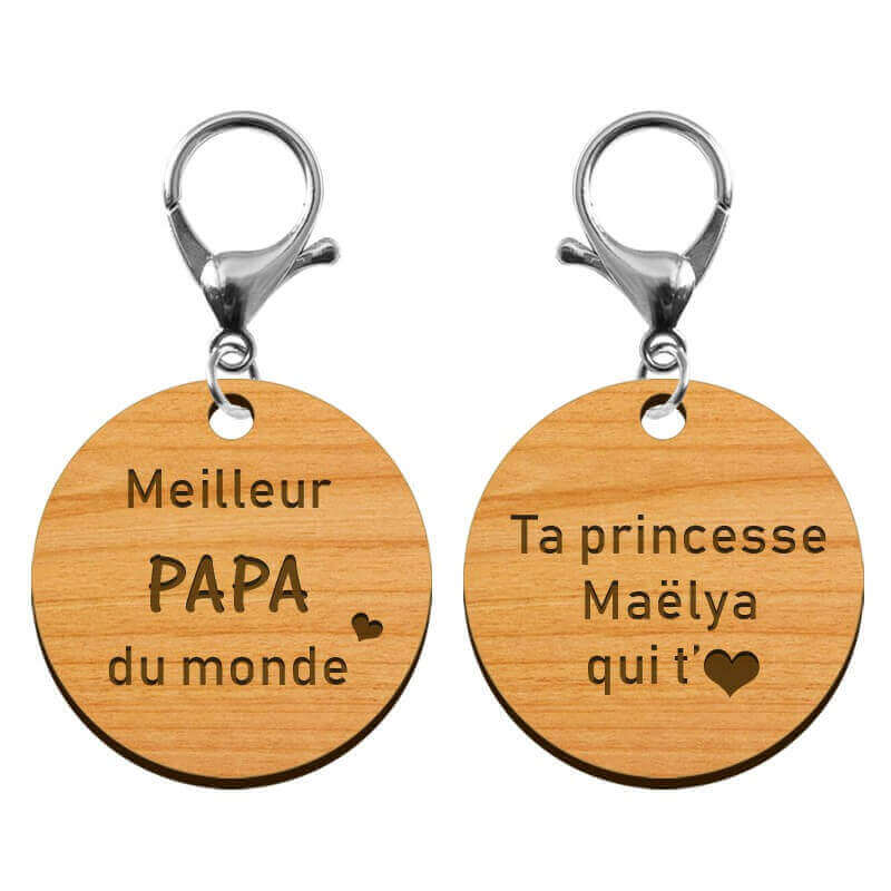 Deux faces porte-clé personnalisé - Meilleur papa du monde - 45 mm | macreationperso mousqueton argenté