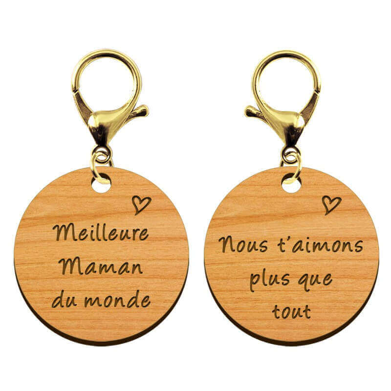 Deux faces porte clef en bois personnalisé - Meilleure Maman du monde" mousqueton doré