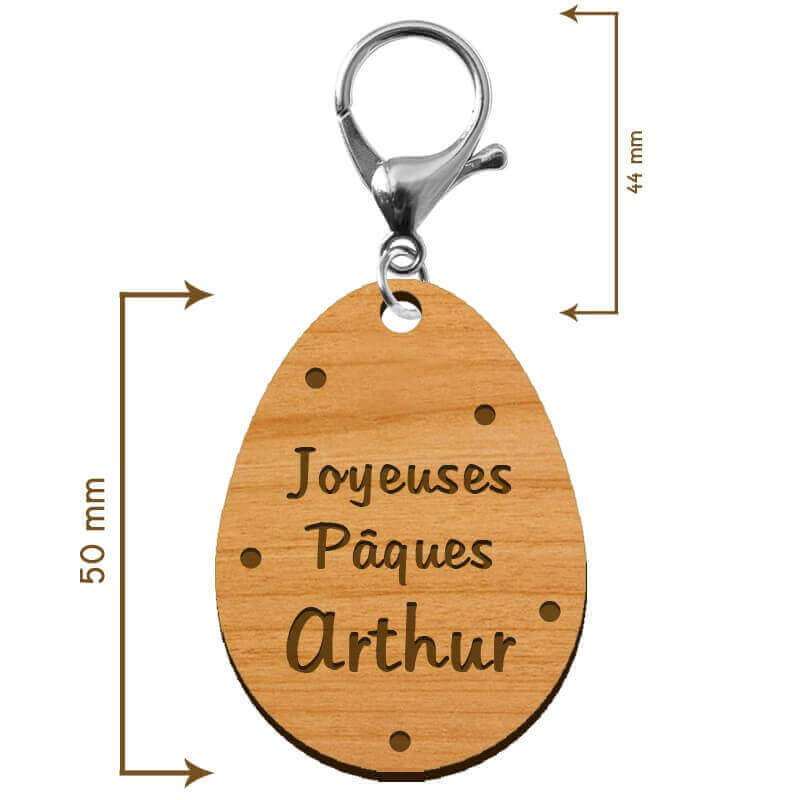 Dimensions porte-clé en bois - Édition Limitée - Oeuf de Pâques personnalisé