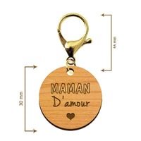 Dimensions Porte-clé en bois - Maman d'amour avec mousqueton doré