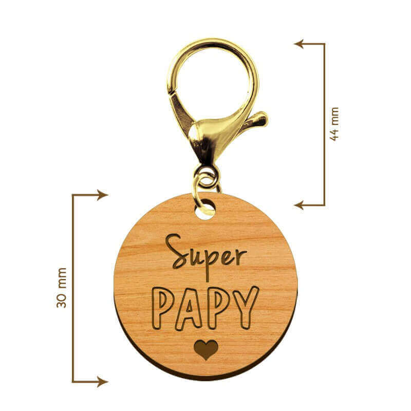 Dimensions porte-clé en bois - Super Papy