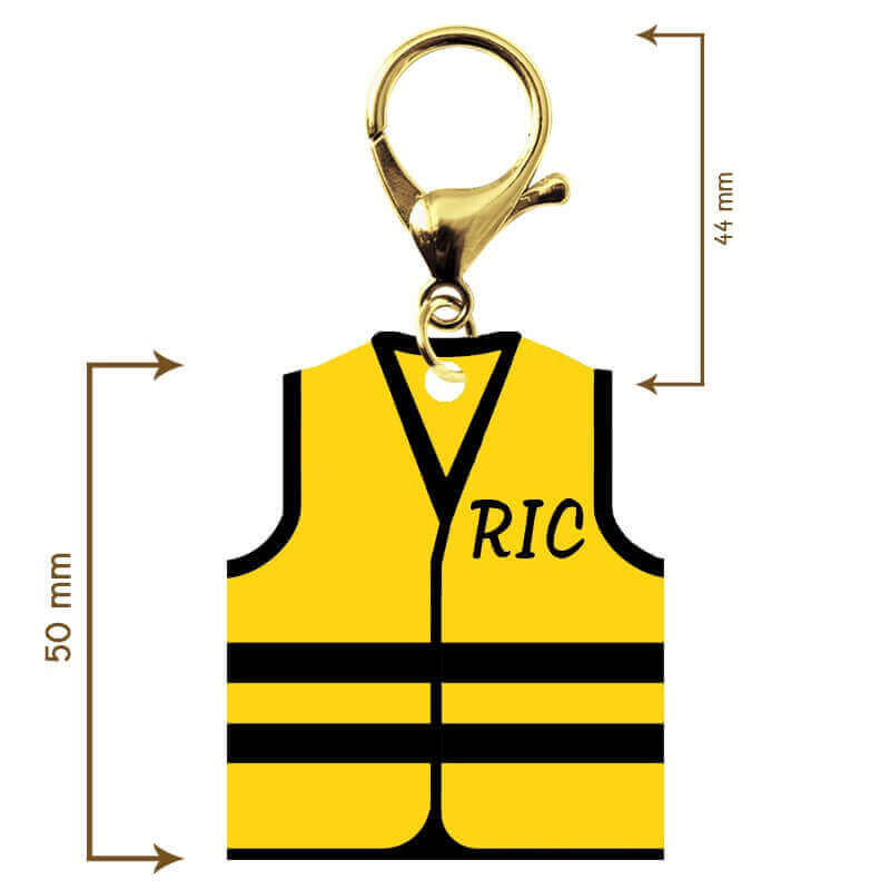 Dimensions du porte-clé gilet jaune avec mousqueton doré