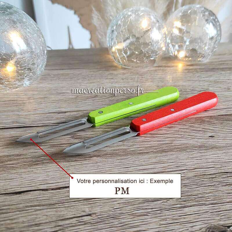 Économe de cuisine Opinel couteau n° 115 rouge et vert à personnaliser