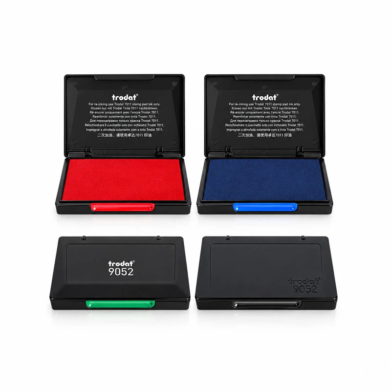 Encreurs Trodat 9052 110 x 70 mm en 4 coloris : rouge, bleu, vert et noir